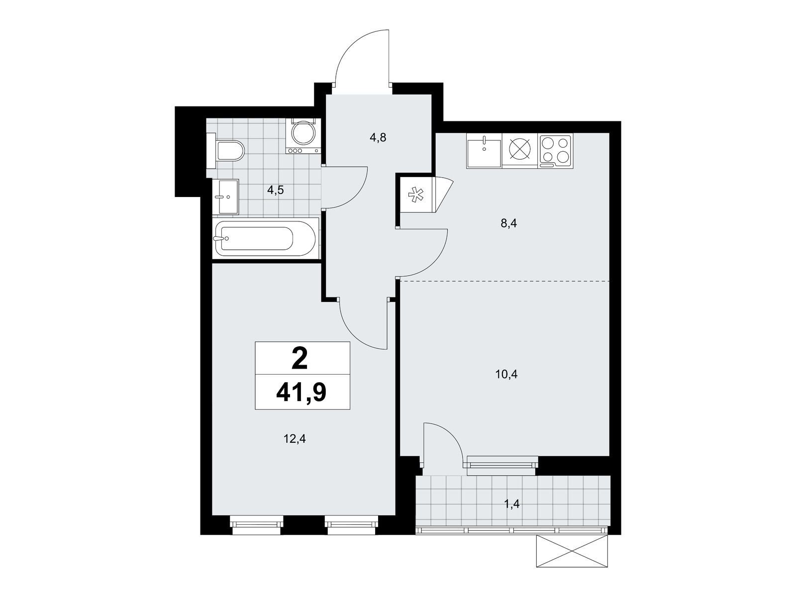 2-комнатная, 41.9 м2, ЖК «Дзен-кварталы» 2-комнатная, 41.9 м2, ЖК «Дзен-кварталы»