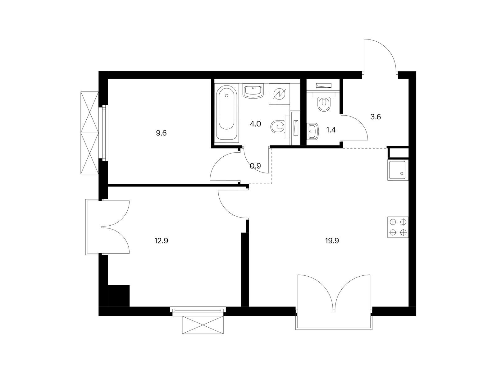 2-комнатная, 51.7 м2, Красноказарменная 15