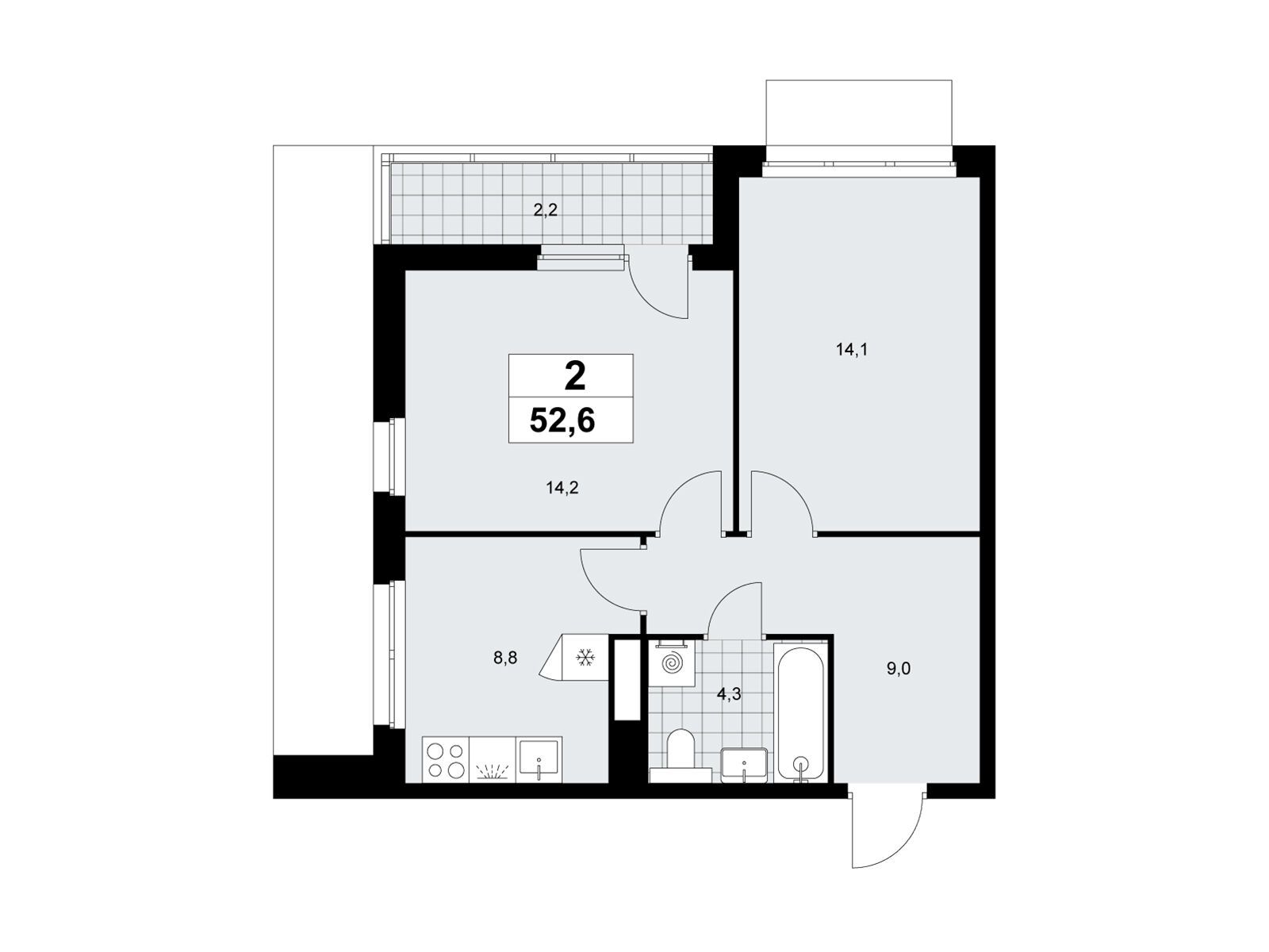 2-комнатная квартира, 52.6 кв.м, ЖК «Деснаречье» 2-комнатная квартира, 52.6 кв.м, ЖК «Деснаречье»