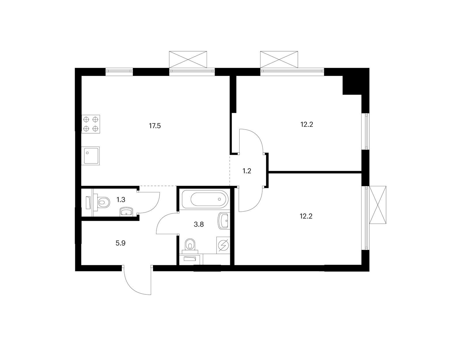 2-комнатная квартира, 54.1 кв.м, Волжский парк