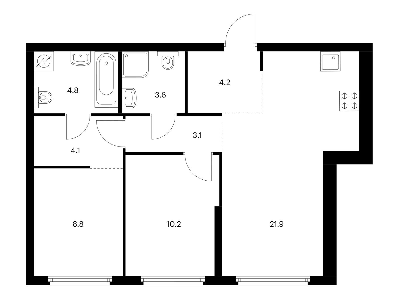 2-комнатная квартира, 60.7 кв.м, Барклая 6