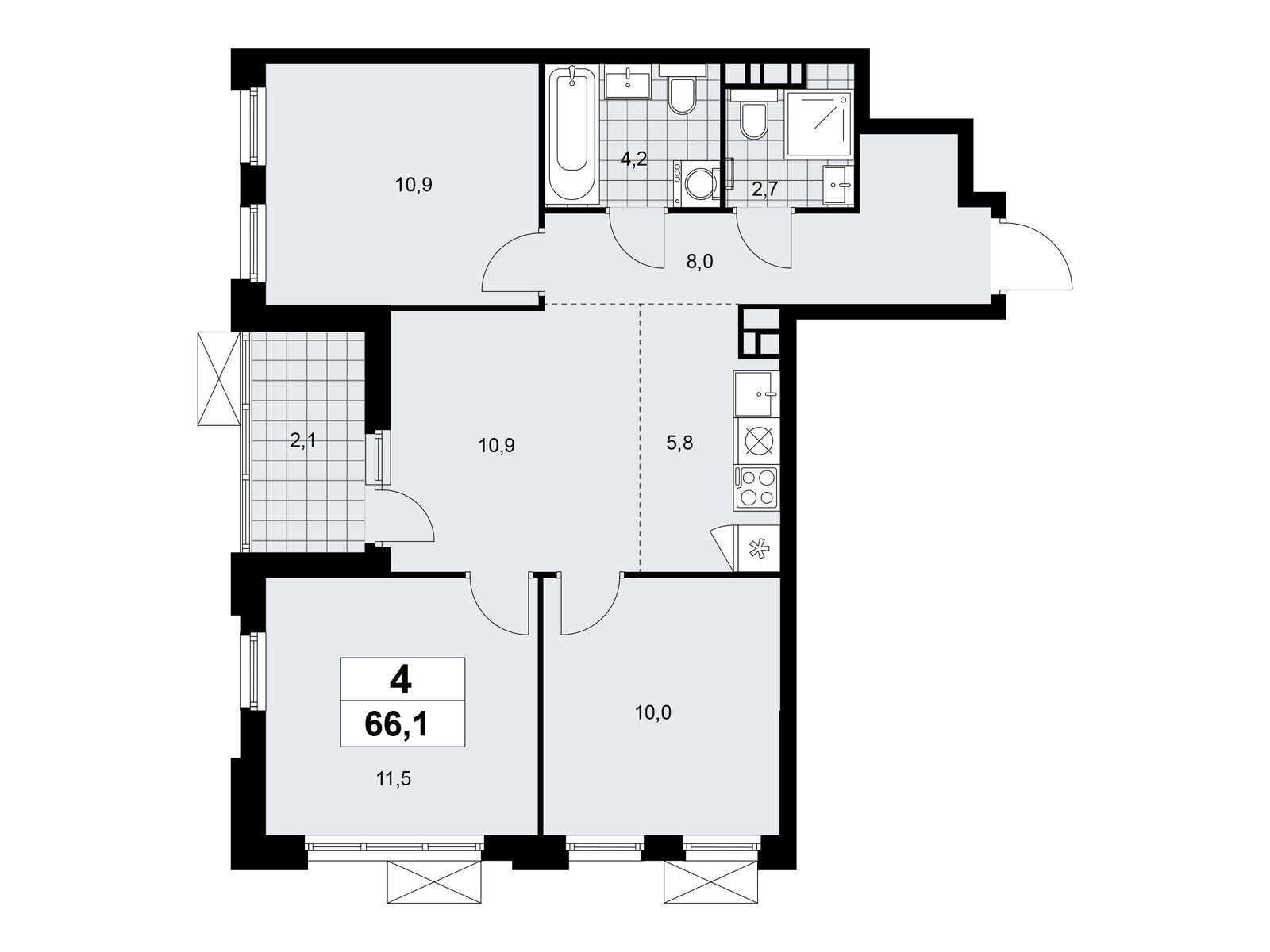 4-комнатная квартира, 66.1 кв.м, ЖК «Скандинавия» 4-комнатная квартира, 66.1 кв.м, ЖК «Скандинавия»