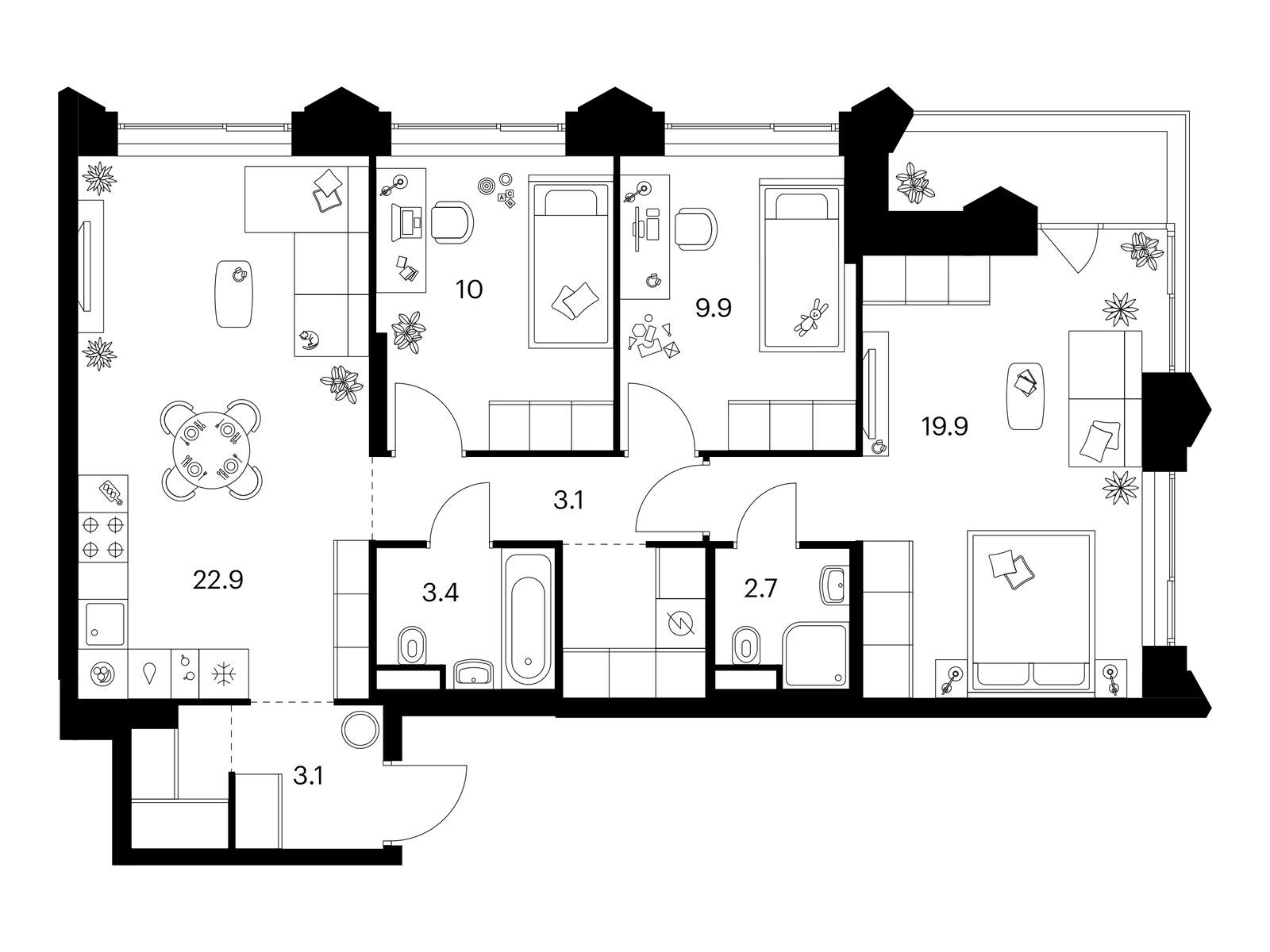 3-комнатная квартира, 82.2 кв.м, Матвеевский парк