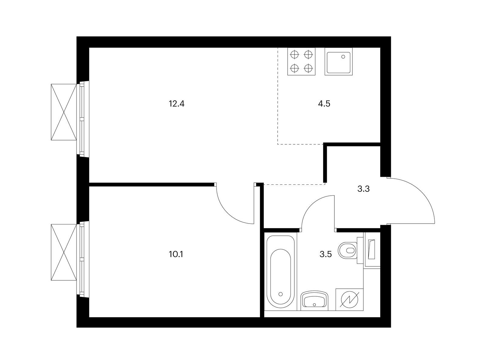 1-комнатная квартира, 33.8 кв.м, Измайловский лес