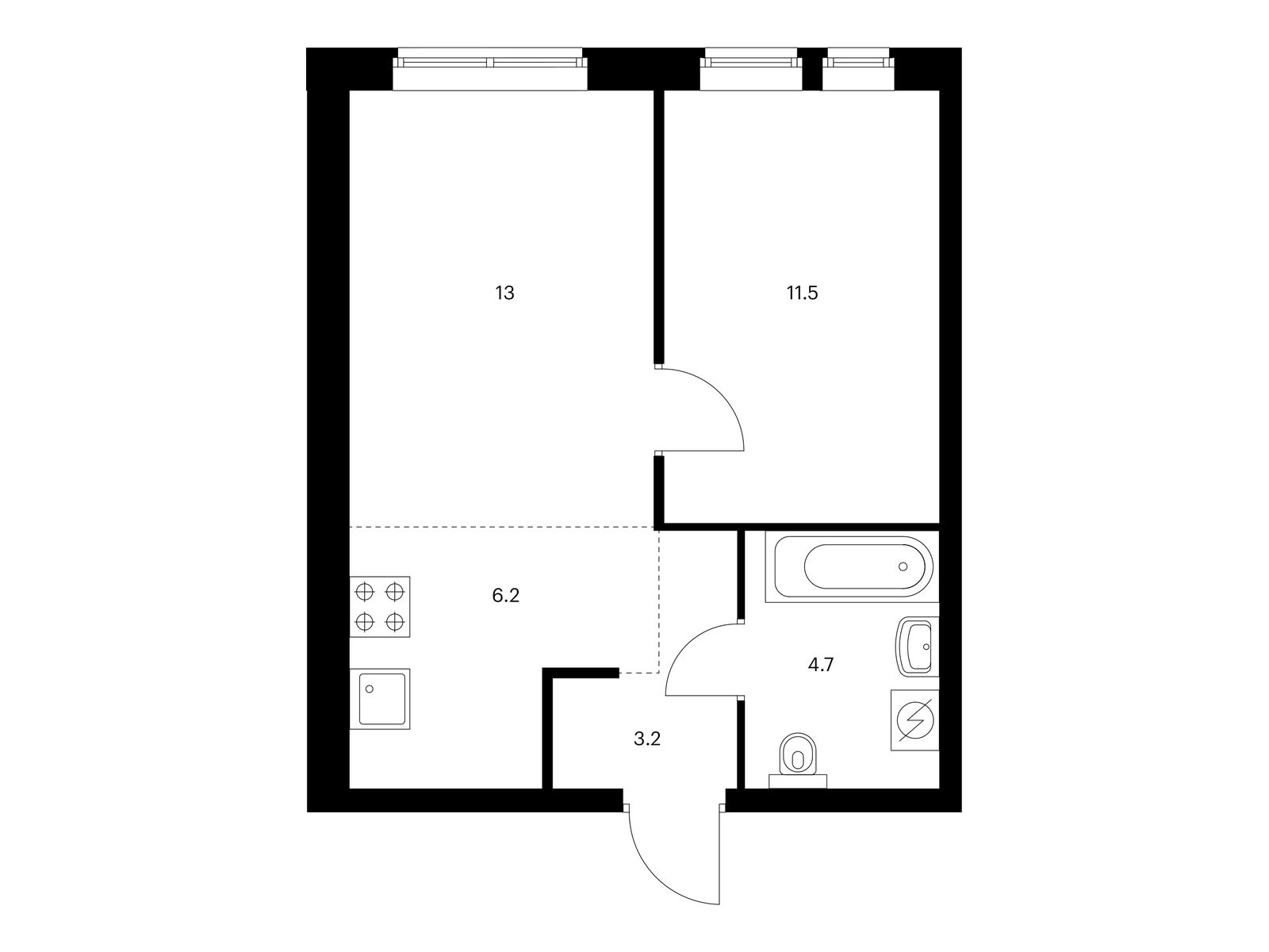 1-комнатная квартира, 38.6 кв.м, Кронштадтский 9