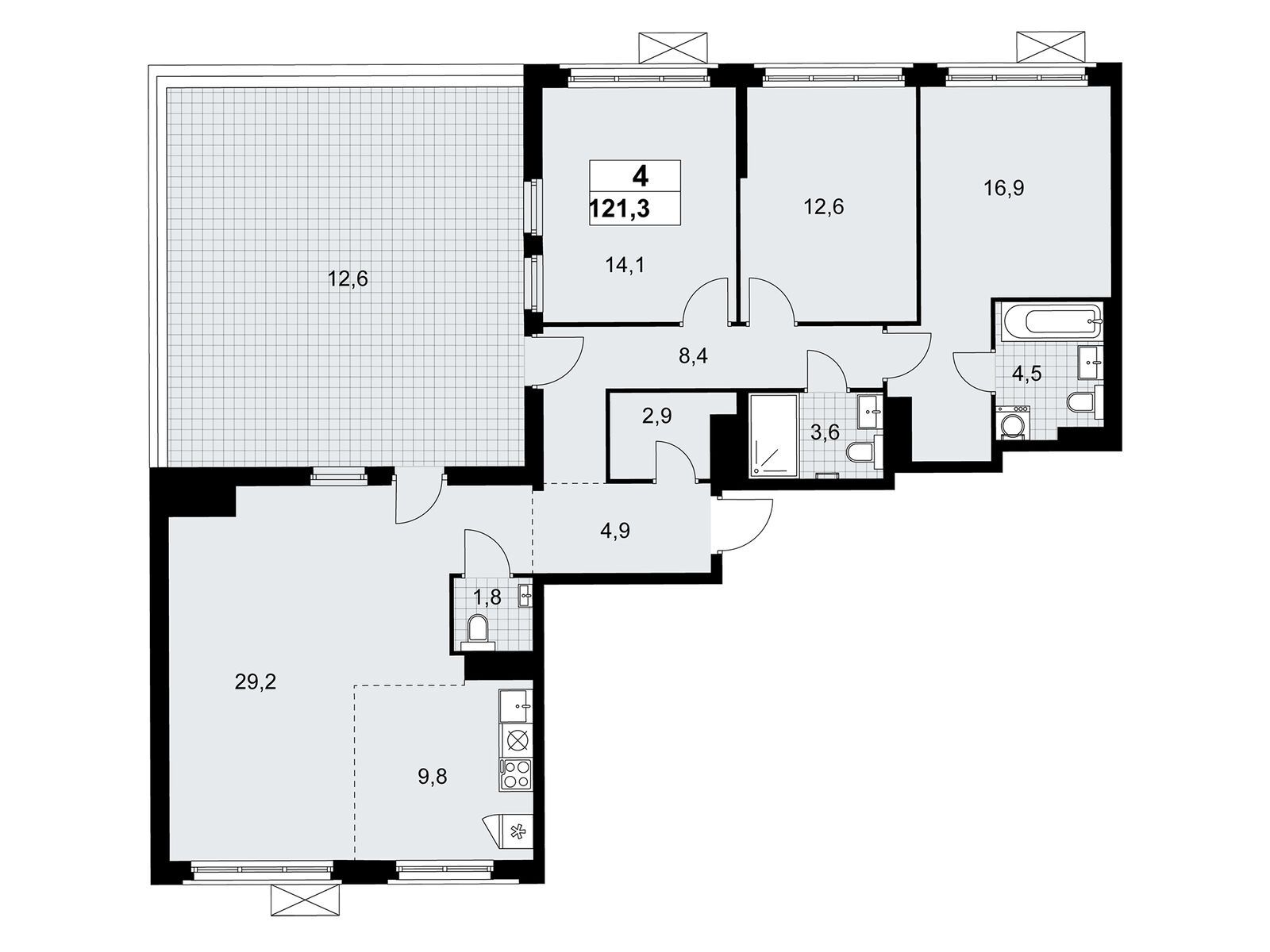 4-комнатная квартира, 121.3 кв.м, ЖК «Прокшино» 4-комнатная квартира, 121.3 кв.м, ЖК «Прокшино»