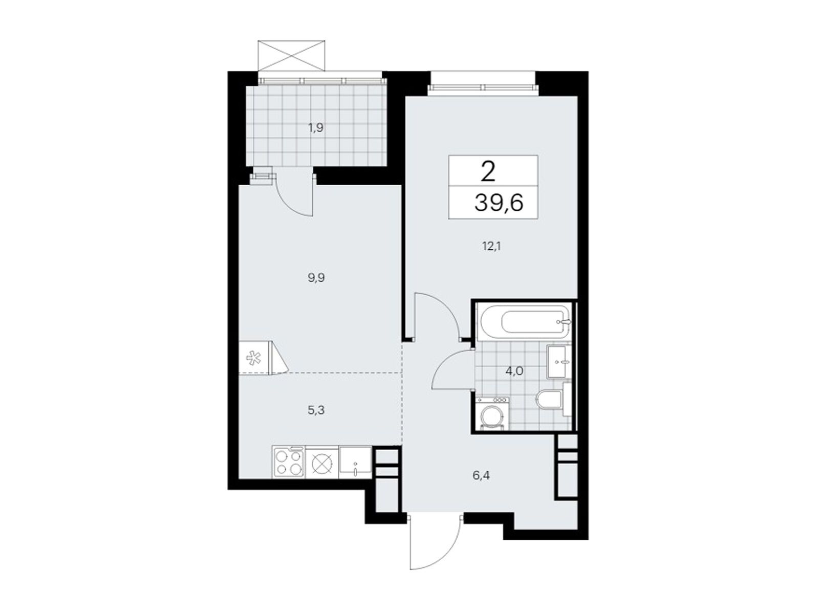 2-комнатная, 39.6 м2, ЖК «Скандинавия»