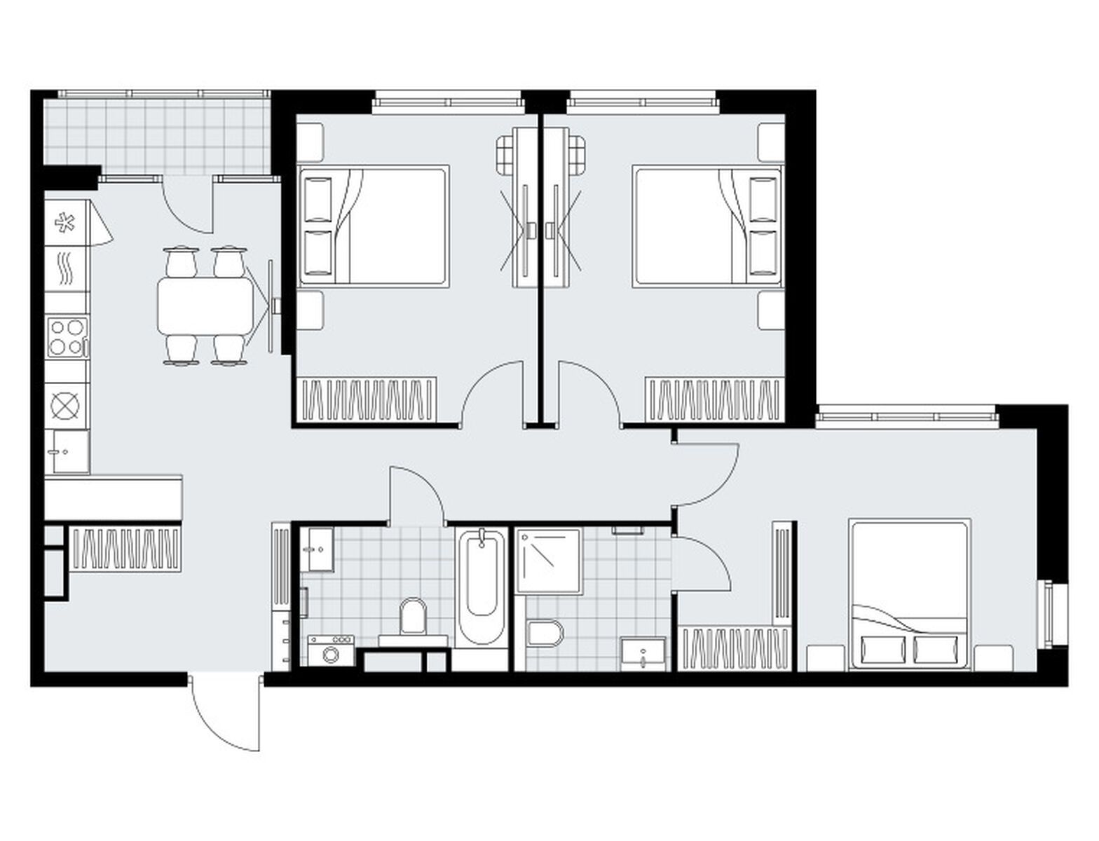 3-комнатная, 76.8 м², 15 этаж из 16, «Дом на Зорге»
