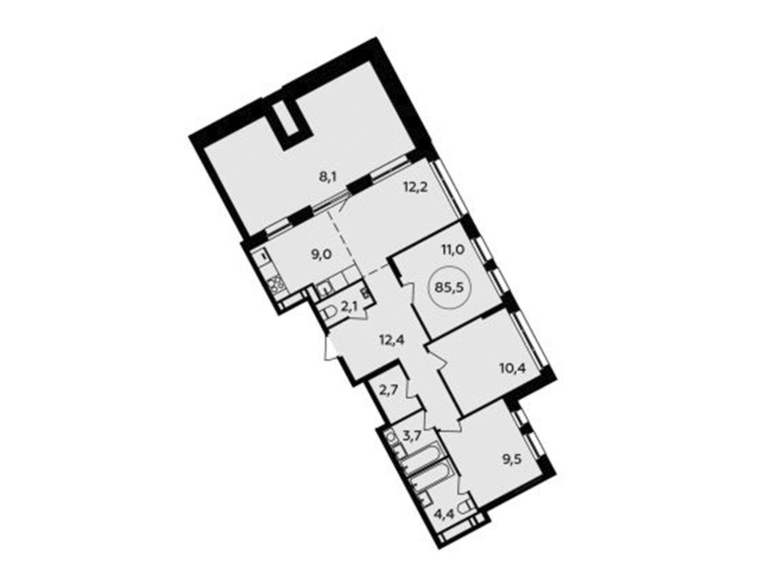 4-комнатная, 85.7 м2, ЖК «Прокшино»
