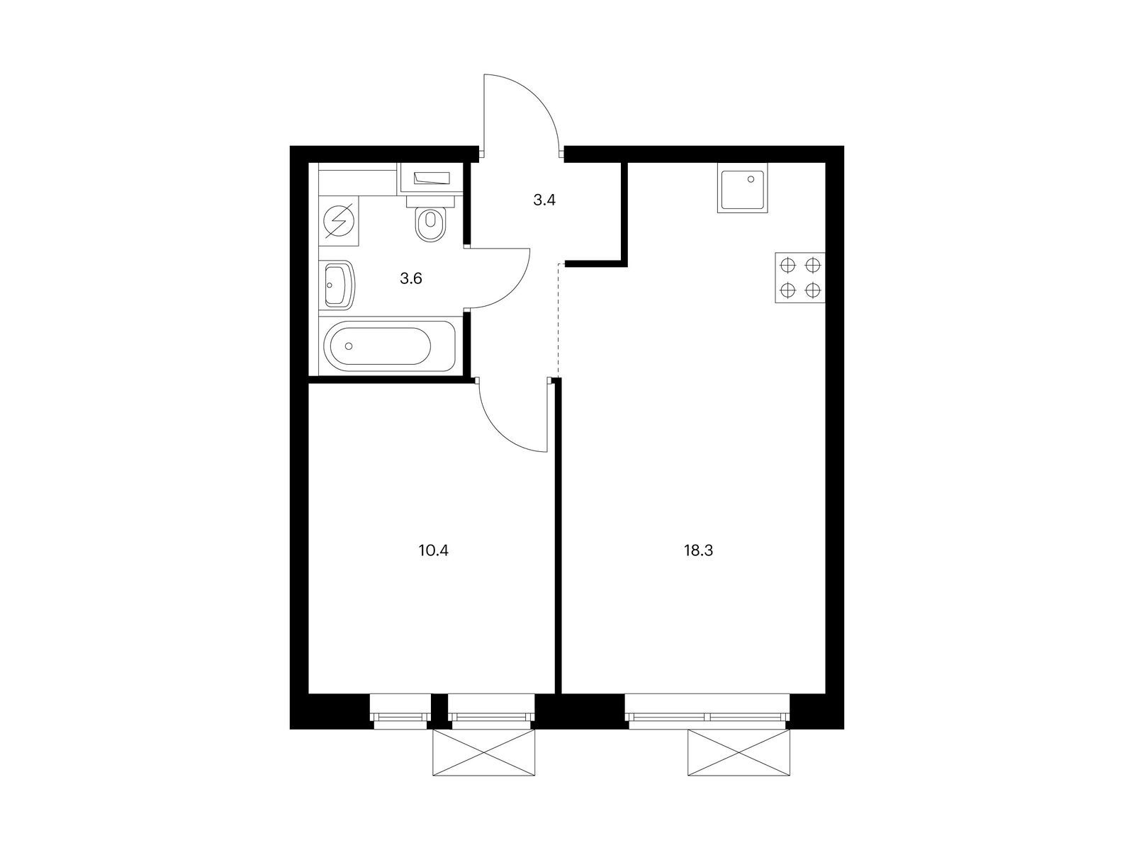 1-комнатная, 35.7 м2, Кронштадтский 14