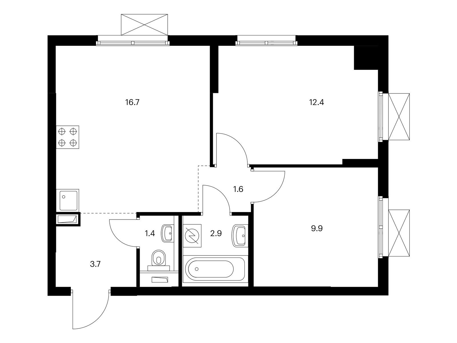 2-комнатная квартира, 48.6 кв.м, Римского-Корсакова 11