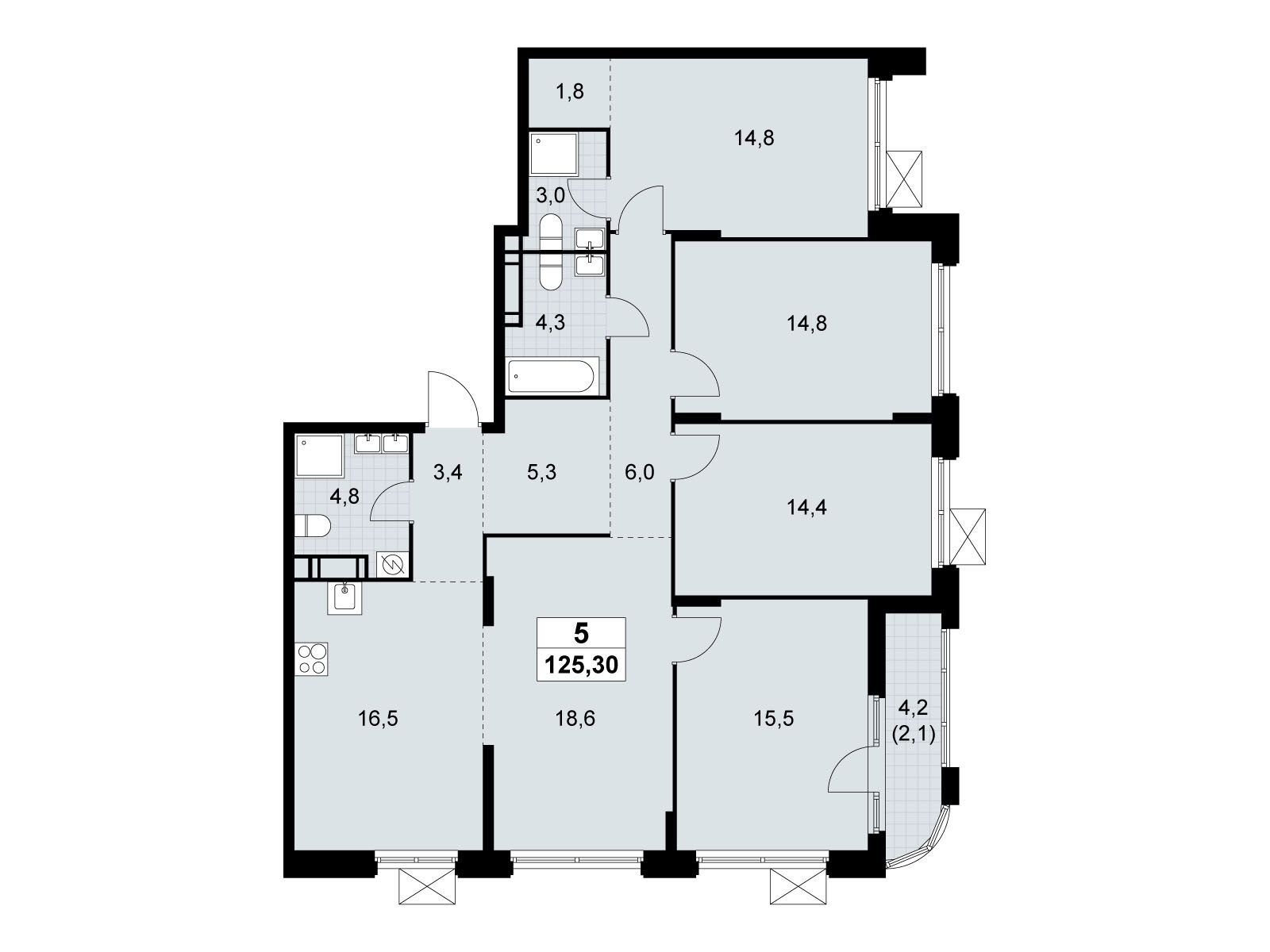 5-комнатная квартира, 125.3 кв.м, ЖК «Скандинавия»