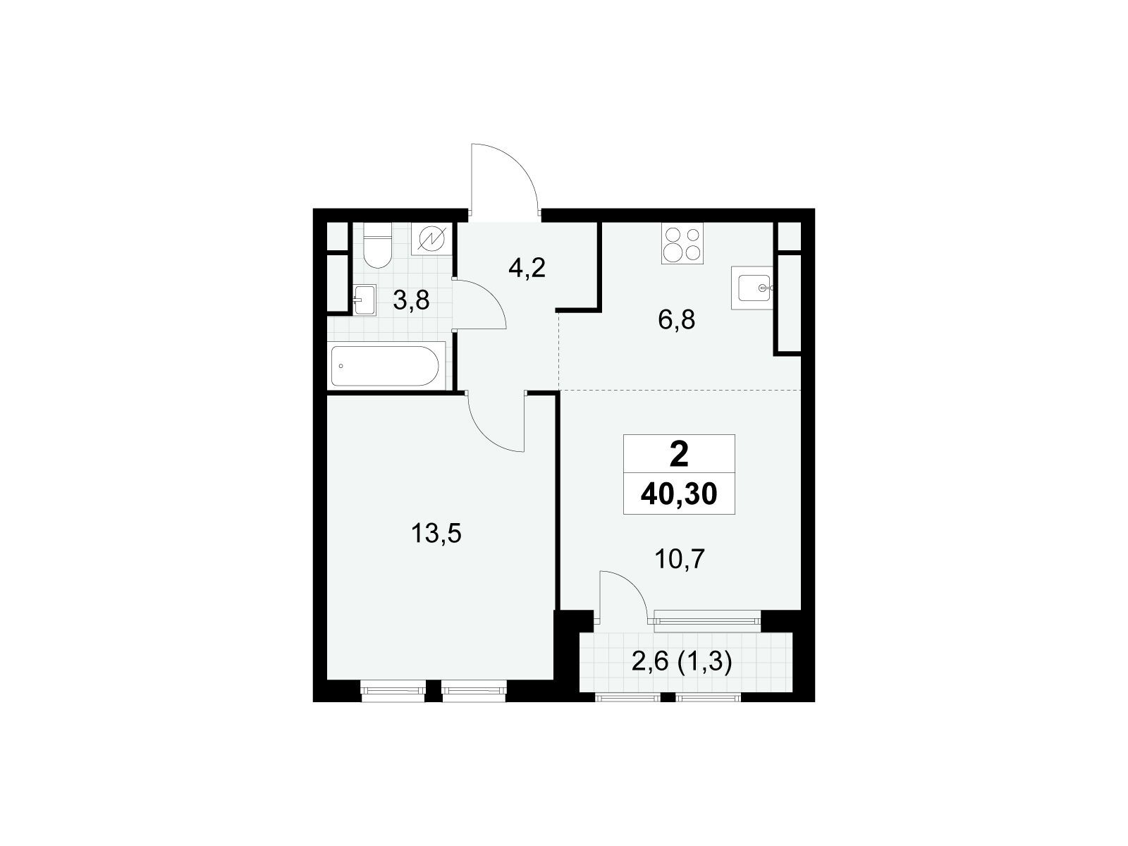 2-комнатная, 40.3 м2, ЖК «Южные сады» 2-комнатная, 40.3 м2, ЖК «Южные сады»