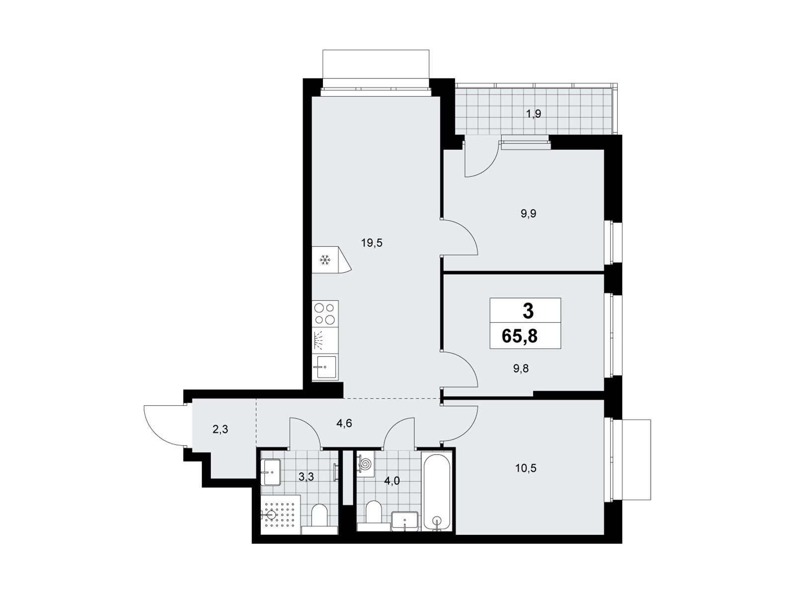 3-комнатная квартира, 65.8 кв.м, ЖК «Деснаречье» 3-комнатная квартира, 65.8 кв.м, ЖК «Деснаречье»