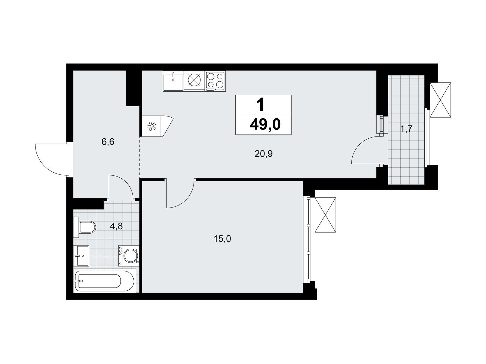 1-комнатная, 49 м2, ЖК «Деснаречье» 1-комнатная, 49 м2, ЖК «Деснаречье»