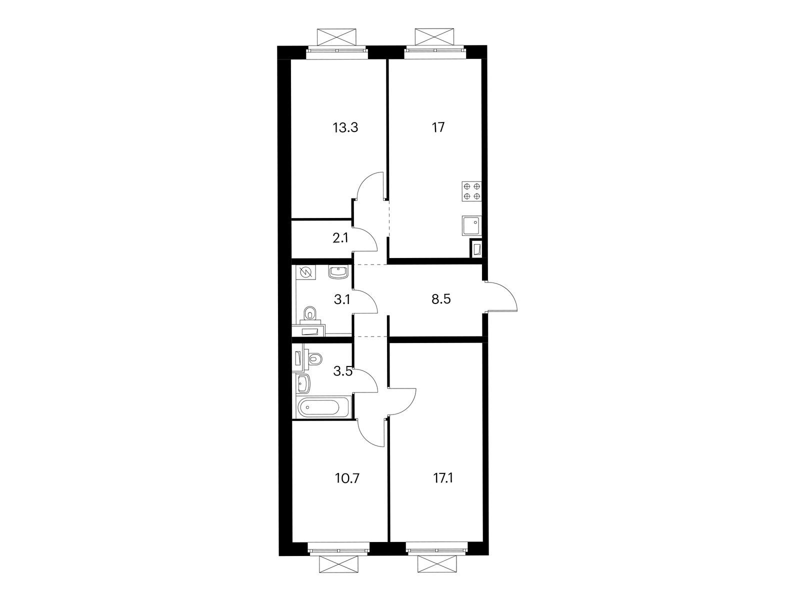 3-комнатная квартира, 79.2 кв.м, Мякинино парк