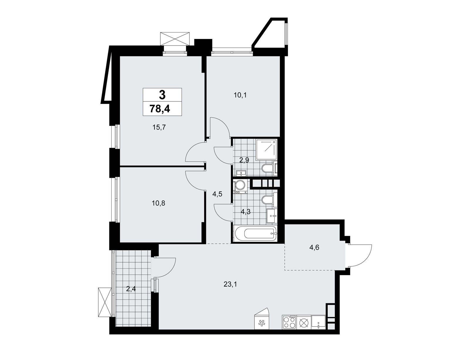 3-комнатная, 78.4 м2, ЖК «Прокшино» 3-комнатная, 78.4 м2, ЖК «Прокшино»