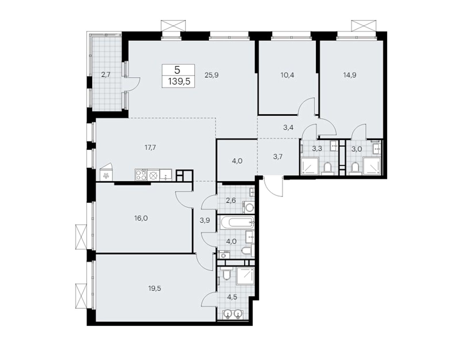 5-комнатная квартира, 139.5 кв.м, ЖК «Скандинавия»