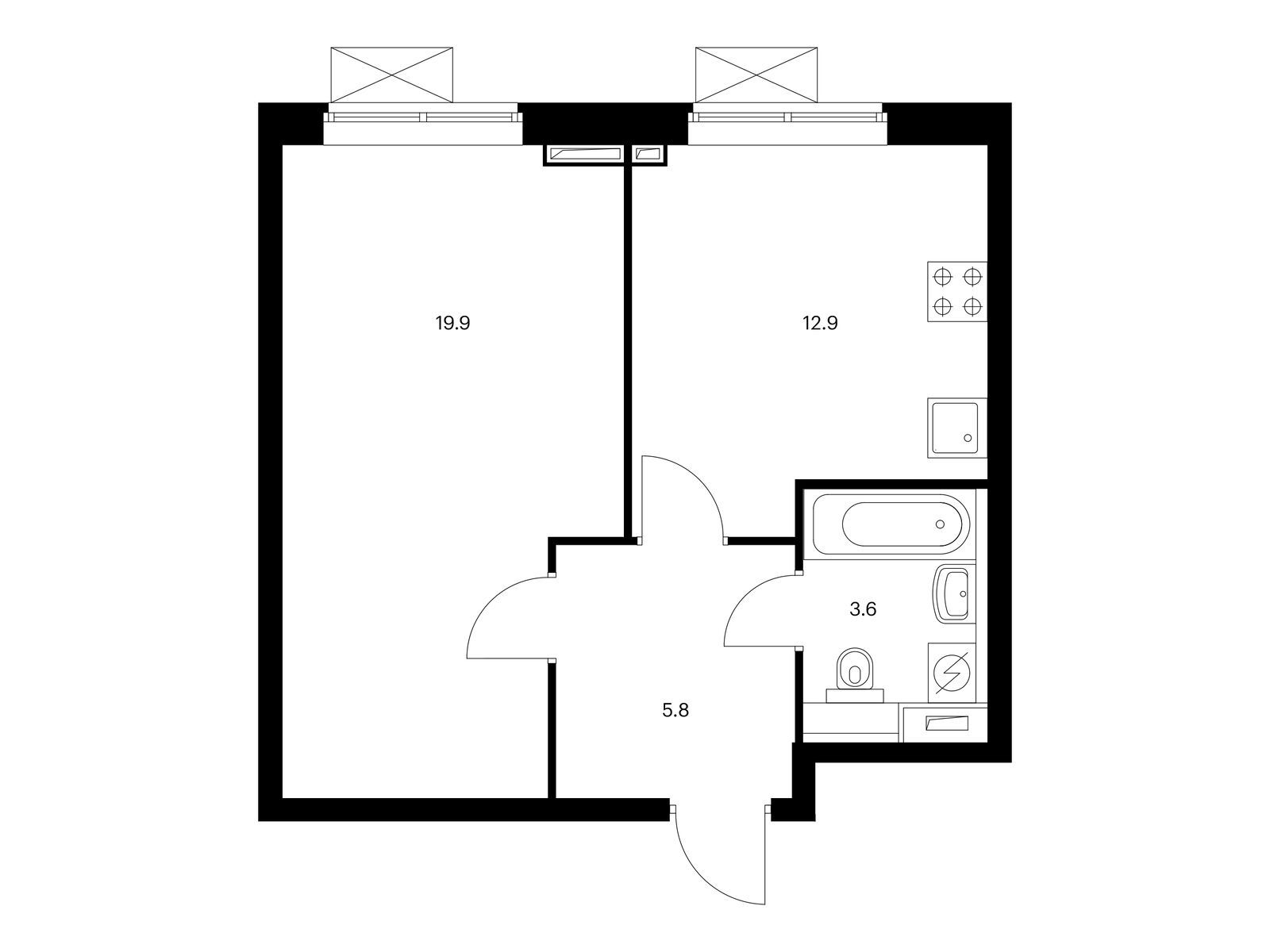 1-комнатная квартира, 42.2 кв.м, Полярная 25