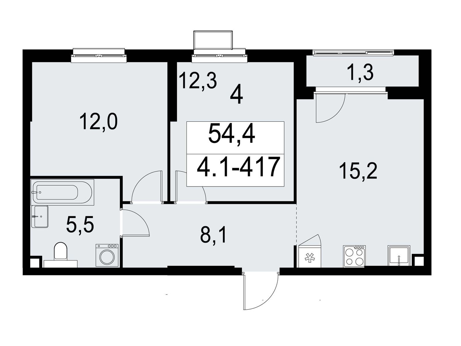 2-комнатная, 54.3 м2, ЖК «Южные сады» 2-комнатная, 54.3 м2, ЖК «Южные сады»