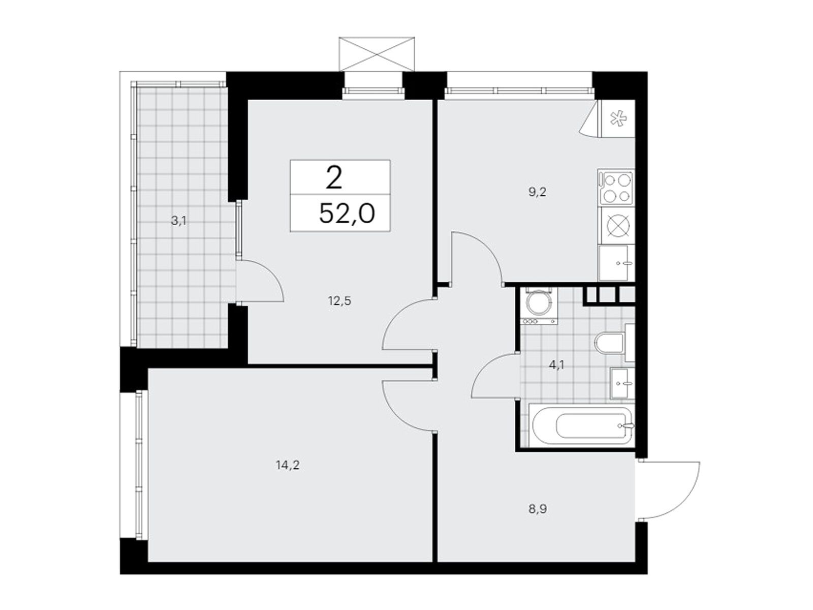 2-комнатная квартира, 52 кв.м, ЖК "Деснаречье"