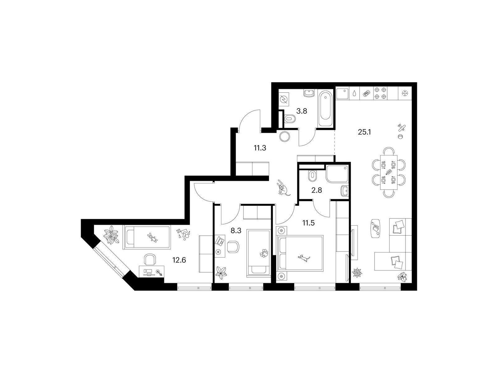 3-комнатная квартира, 75.4 кв.м, Лосиноостровский парк