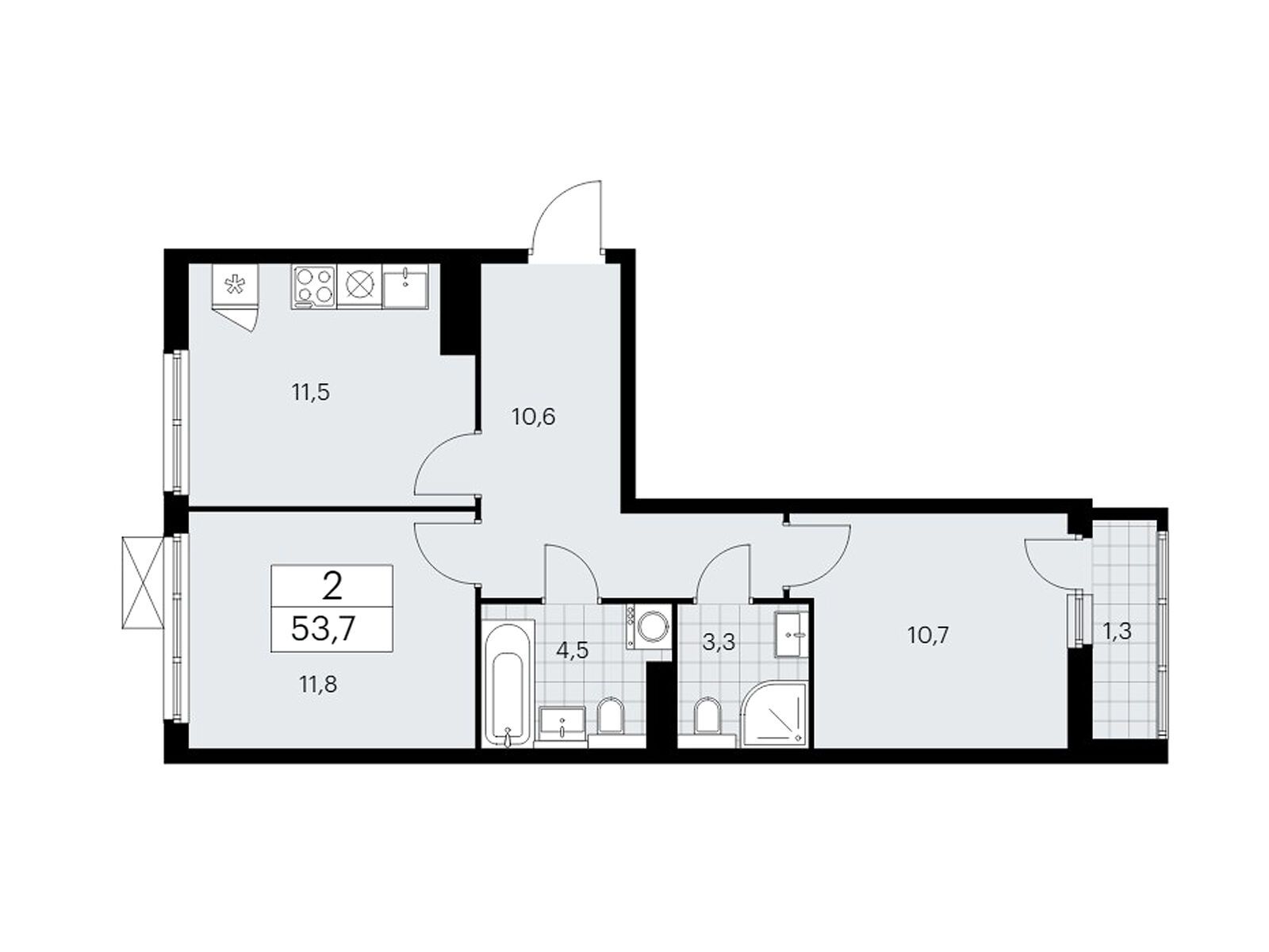 2-комнатная квартира, 53.7 кв.м, ЖК «Бунинские Кварталы» 2-комнатная квартира, 53.7 кв.м, ЖК «Бунинские Кварталы»
