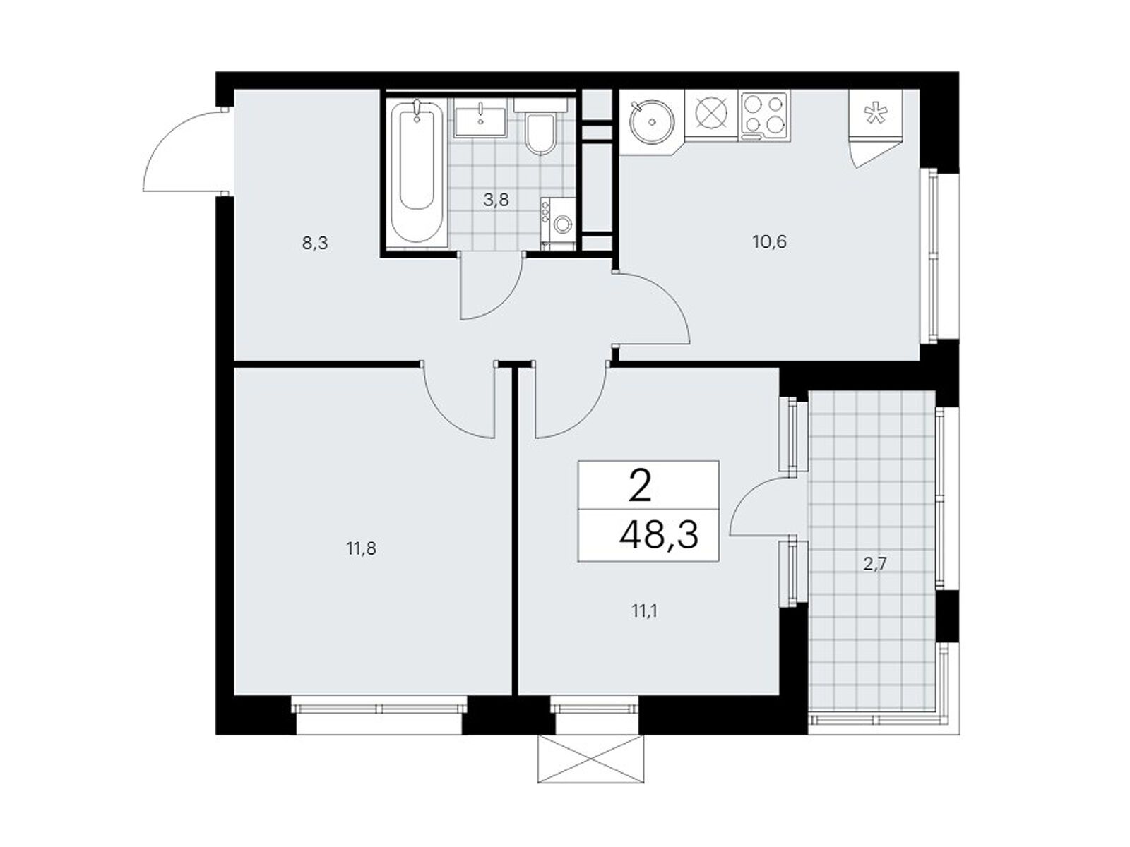 2-комнатная, 48.3 м2, ЖК «Скандинавия»