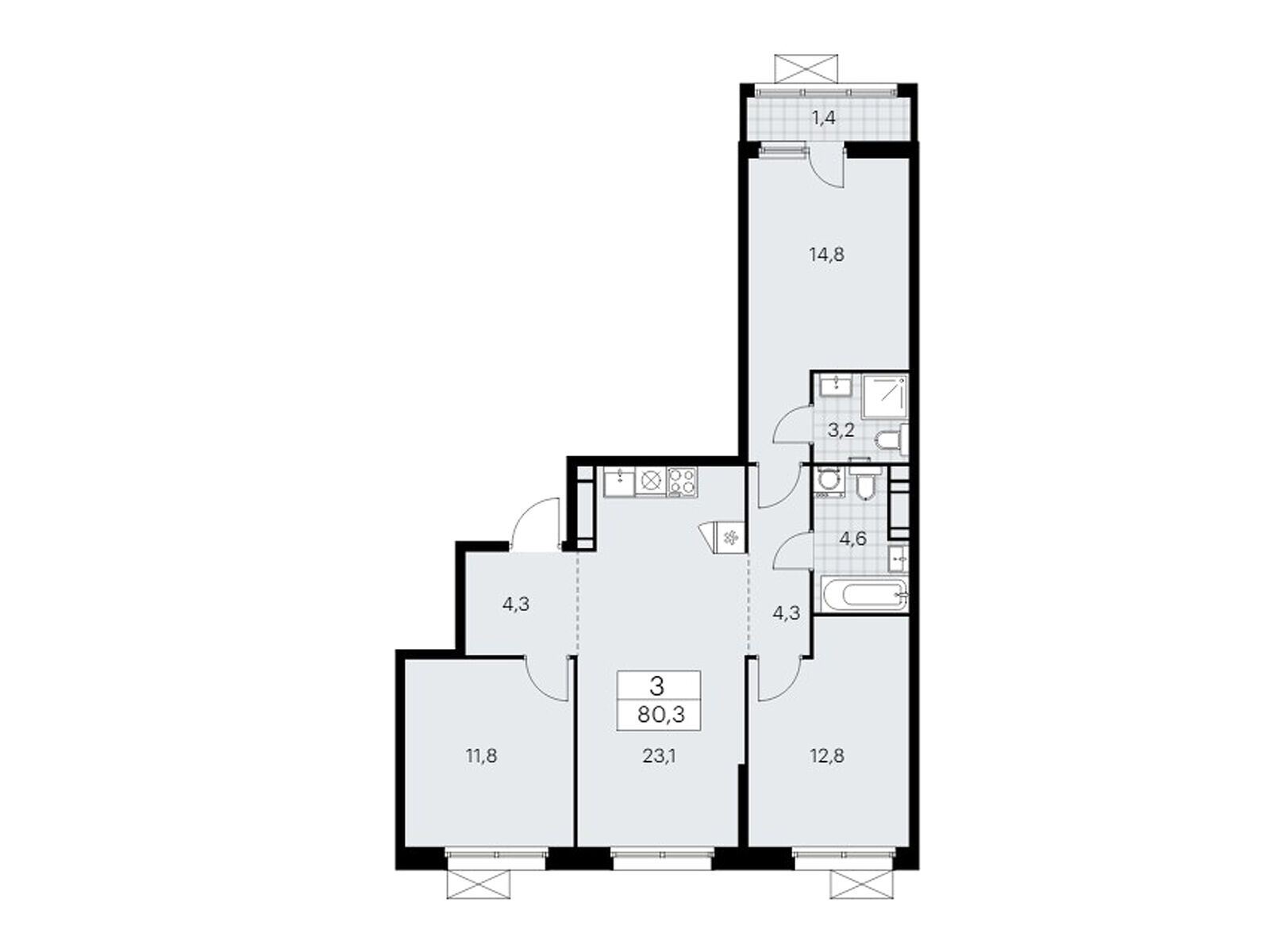 3-комнатная квартира, 80.3 кв.м, ЖК «Скандинавия» 3-комнатная квартира, 80.3 кв.м, ЖК «Скандинавия»