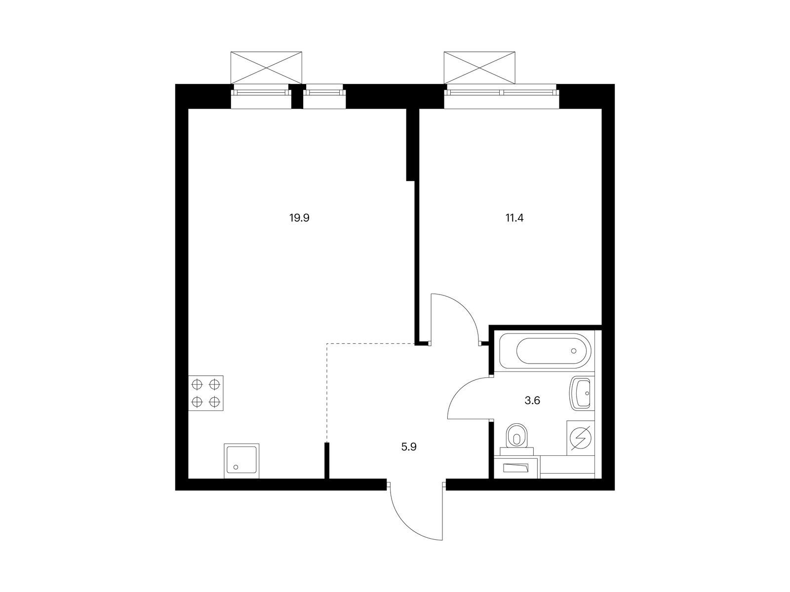 1-комнатная, 40.8 м2, Кронштадтский 14