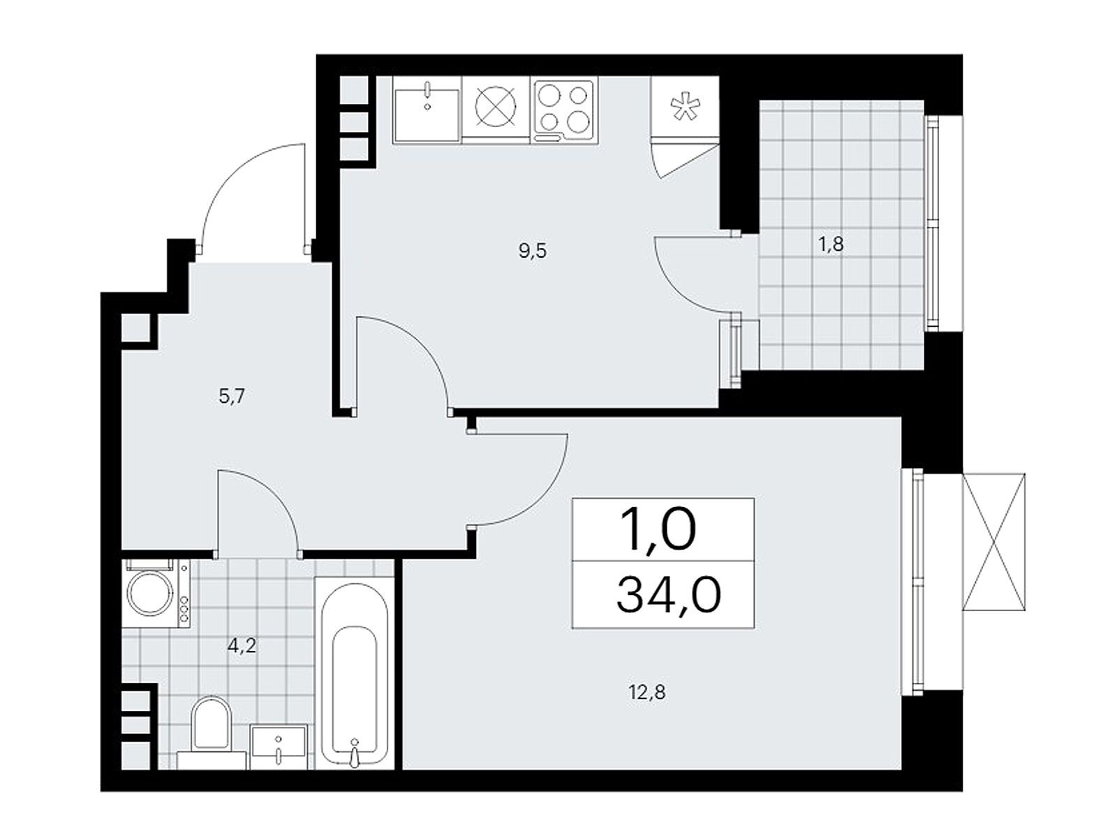 1-комнатная квартира, 34 кв.м, ЖК «Бунинские Кварталы» 1-комнатная квартира, 34 кв.м, ЖК «Бунинские Кварталы»