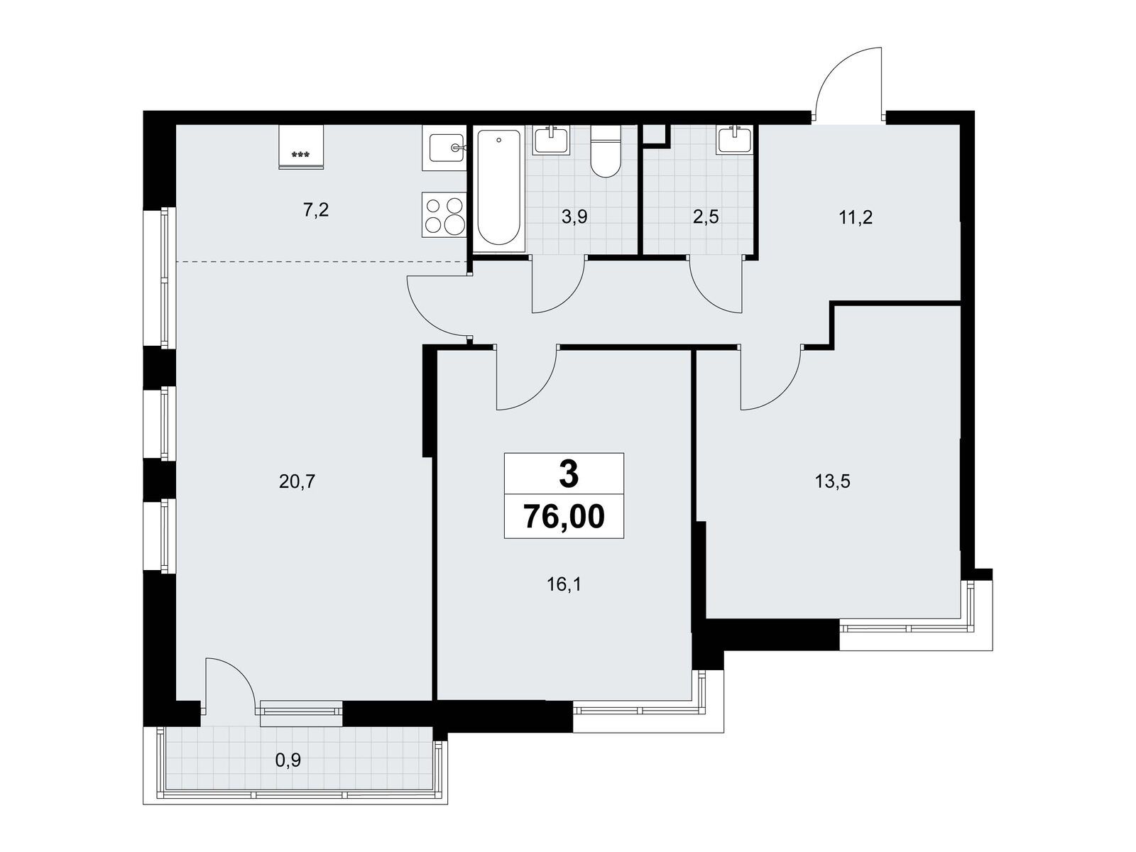3-комнатная квартира, 76 кв.м, ЖК «Родные кварталы»
