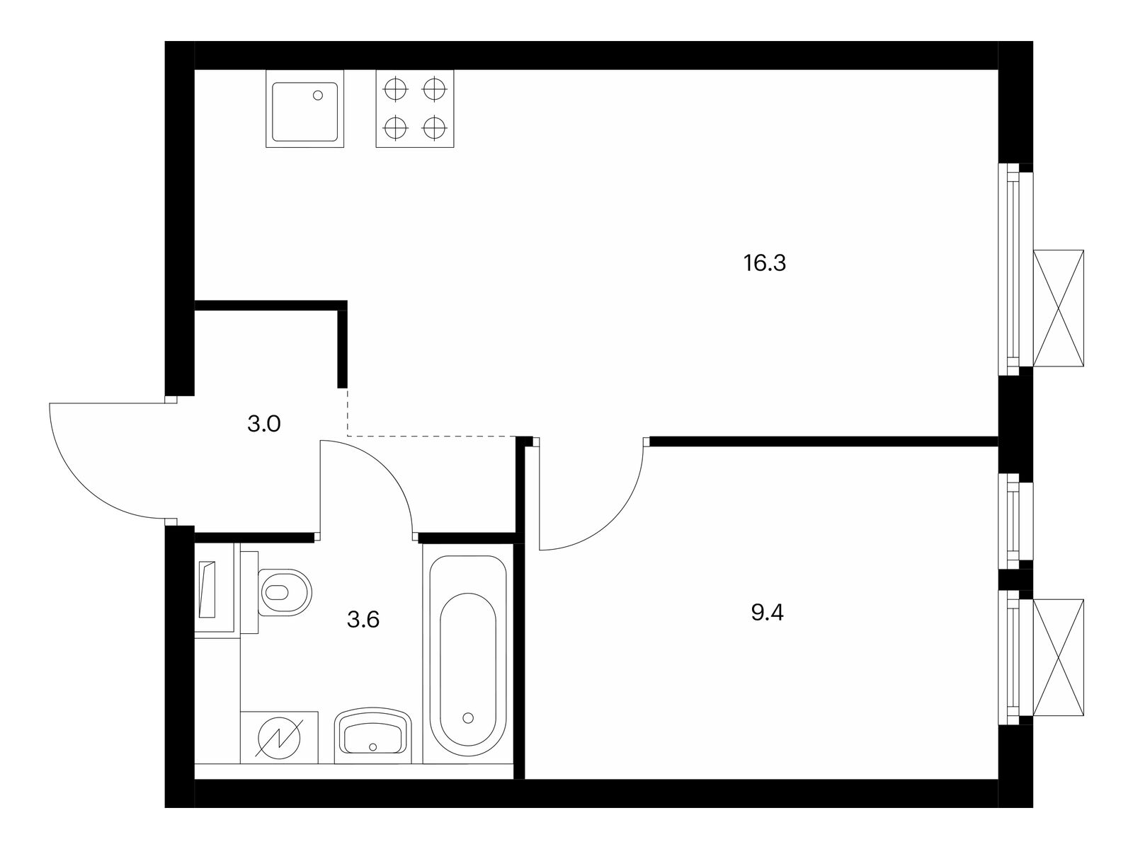 1-комнатная квартира, 32.3 кв.м, Митинский лес