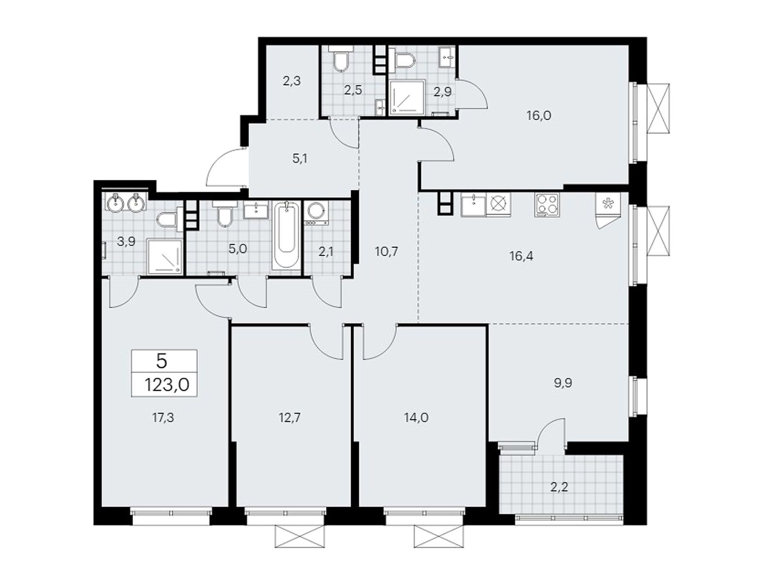 5-комнатная квартира, 123 кв.м, ЖК «Скандинавия»
