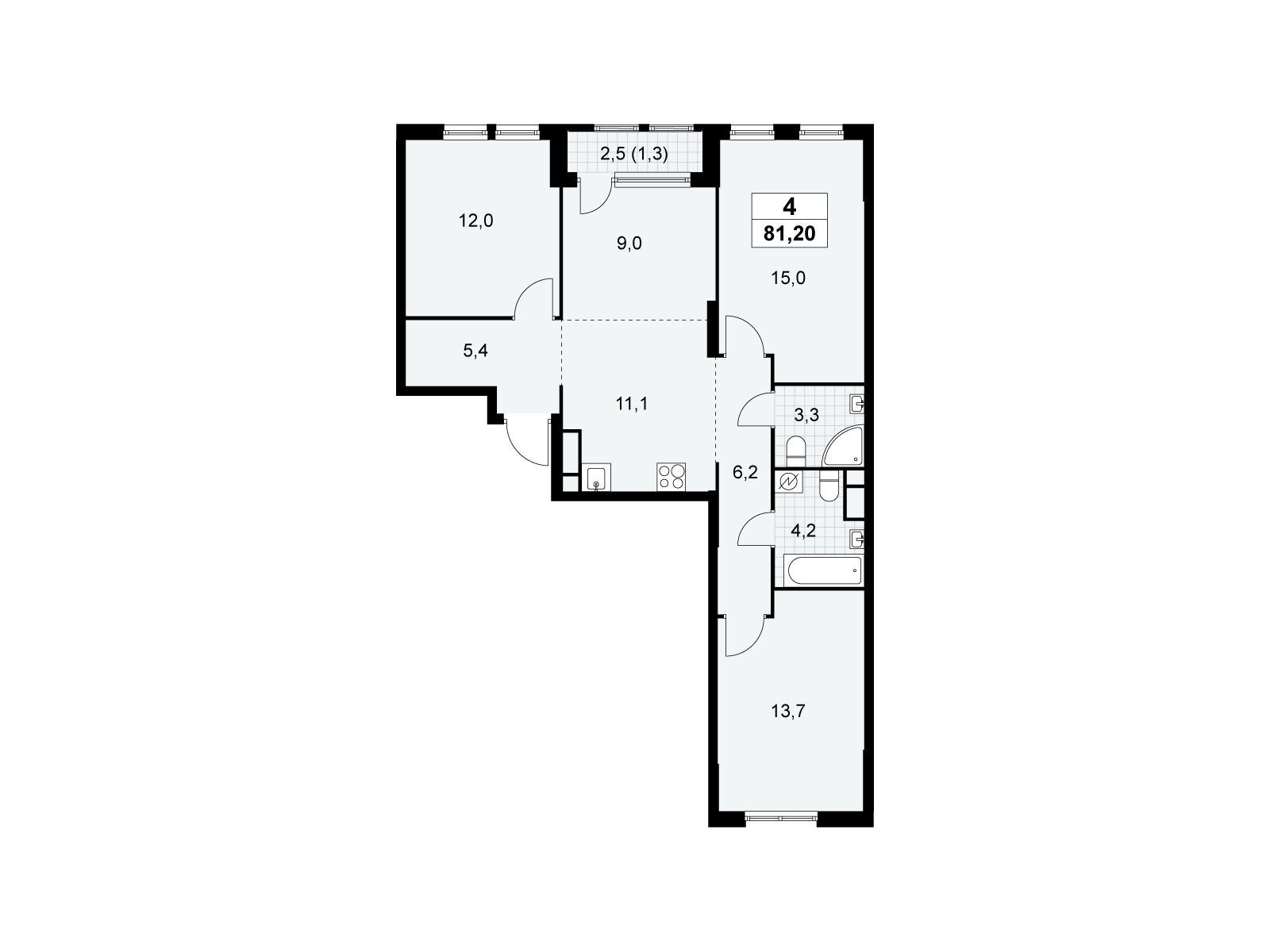4-комнатная, 81.2 м2, ЖК «Южные сады» 4-комнатная, 81.2 м2, ЖК «Южные сады»