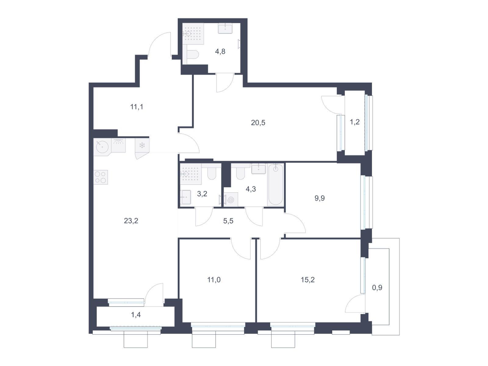 4-комнатная квартира, 112.2 кв.м, ЖК «Южные сады»