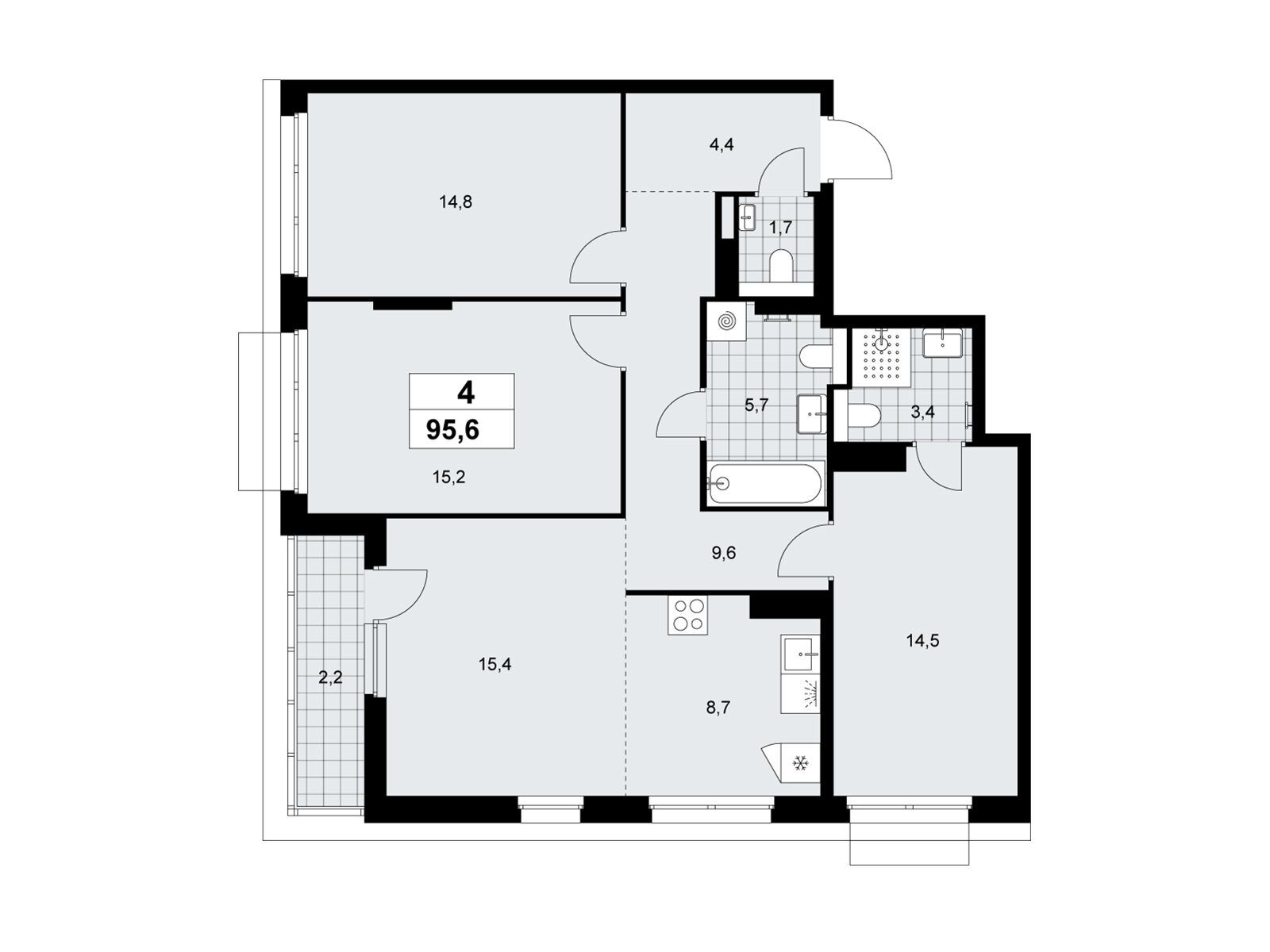 4-комнатная квартира, 95.6 кв.м, ЖК «Деснаречье» 4-комнатная квартира, 95.6 кв.м, ЖК «Деснаречье»