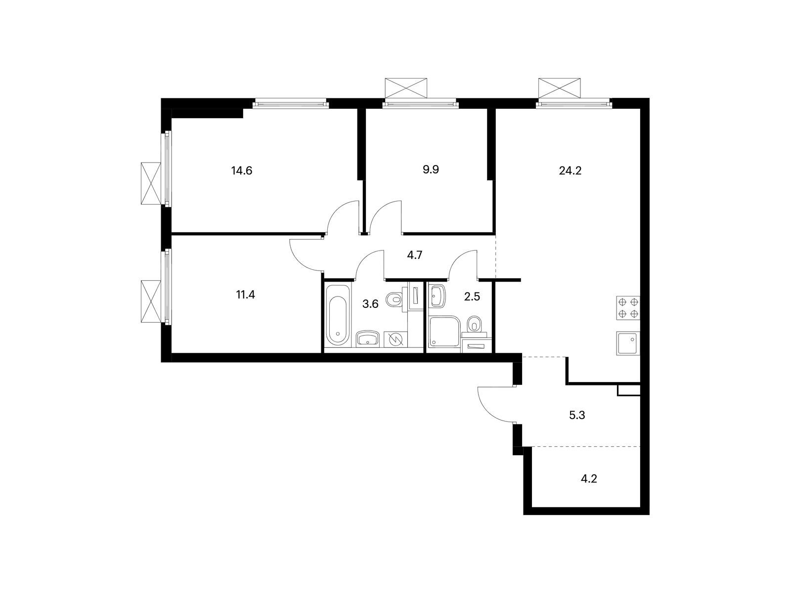 3-комнатная квартира, 80.4 кв.м, Сигнальный 16