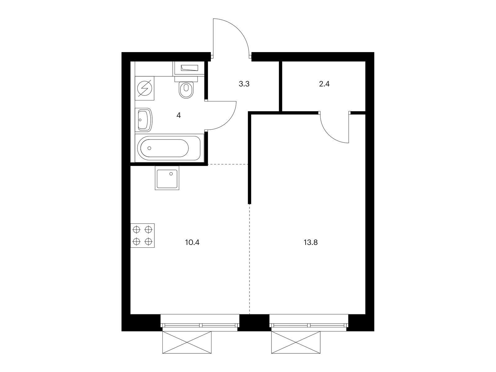 1-комнатная квартира, 33.9 кв.м, Новое Очаково