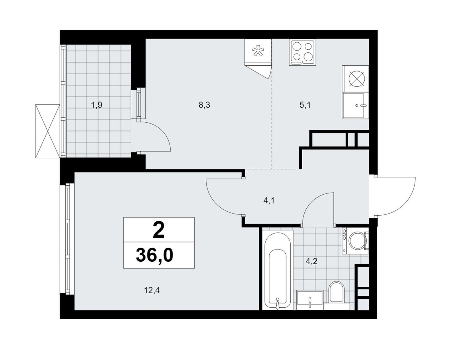 2-комнатная, 36 м2, ЖК «Скандинавия»