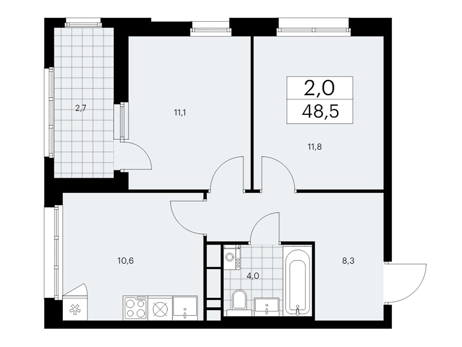 2-комнатная, 48.5 м2, ЖК «Дзен-кварталы» 2-комнатная, 48.5 м2, ЖК «Дзен-кварталы»