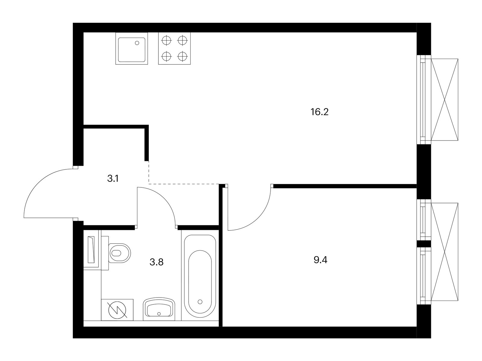 1-комнатная квартира, 32.5 кв.м, Кольская 8