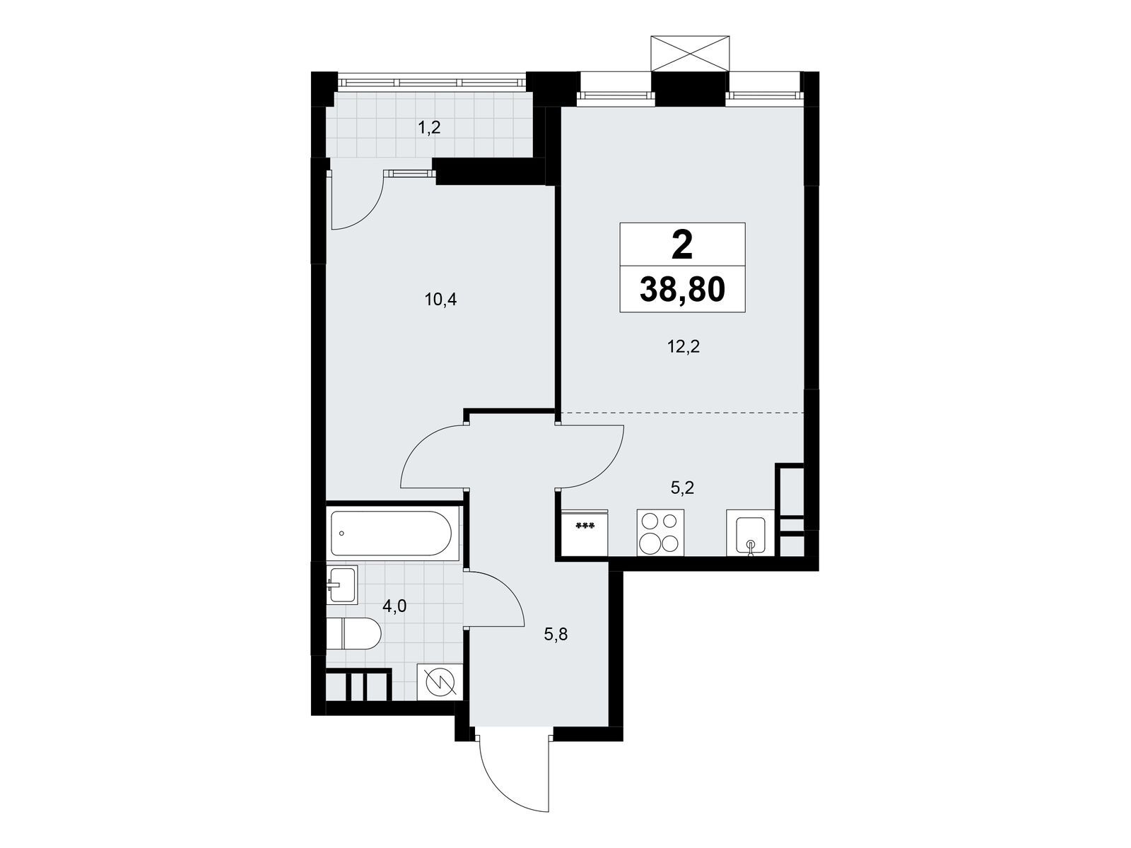 2-комнатная квартира, 38.8 кв.м, ЖК "Дзен-кварталы"