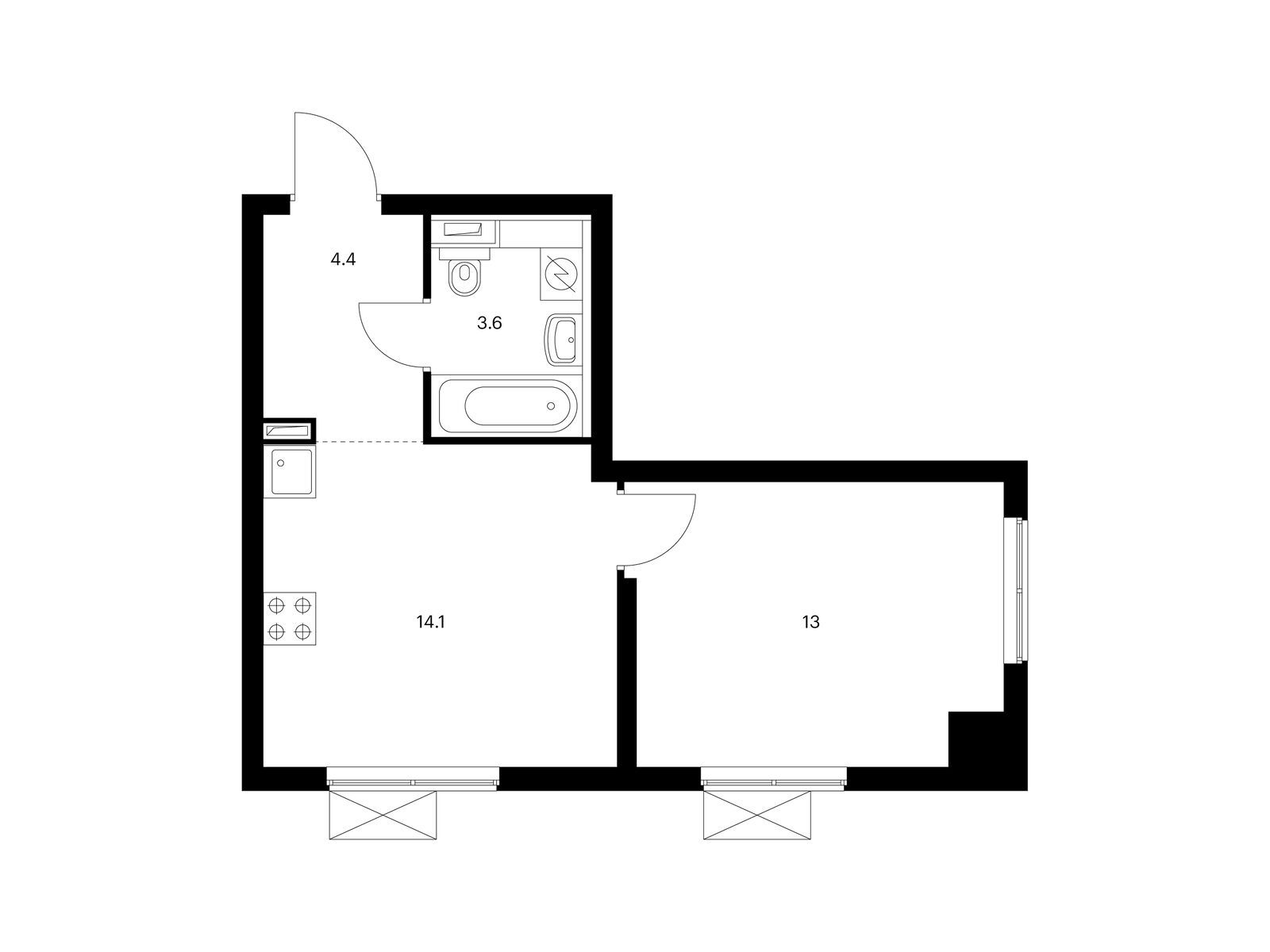 1-комнатная квартира, 35.1 кв.м, Большая Очаковская 2