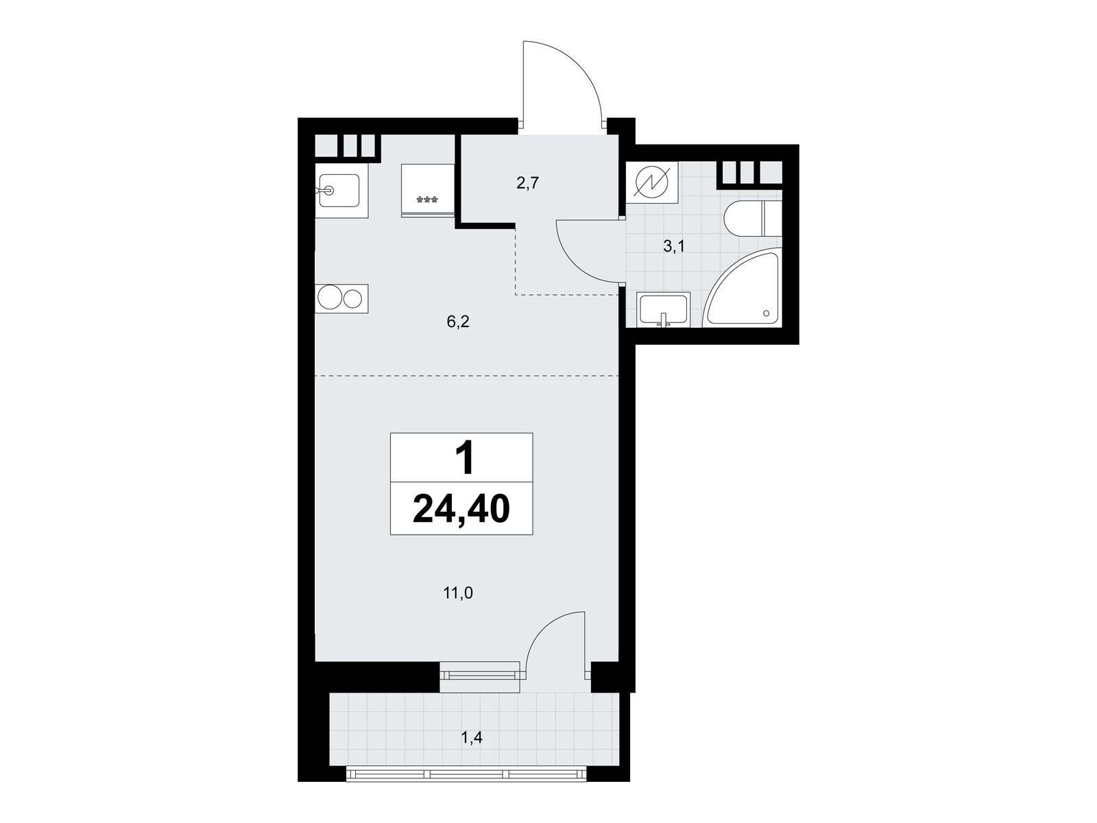 студия, 24.4 м2, ЖК «Родные кварталы»